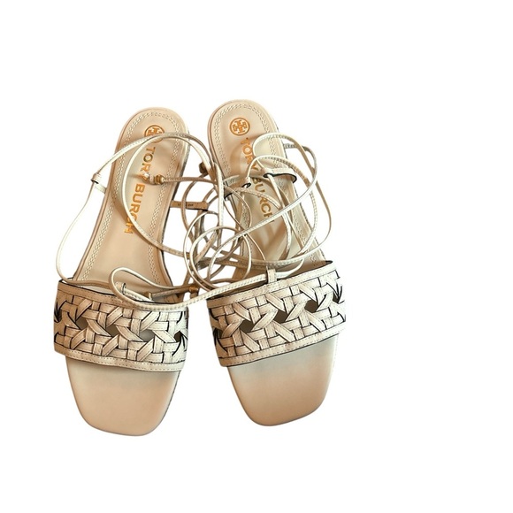 NWT Tory Burch Basket-Weave Espadrille Lave Tie Up Sandals - Picture 8 of 11